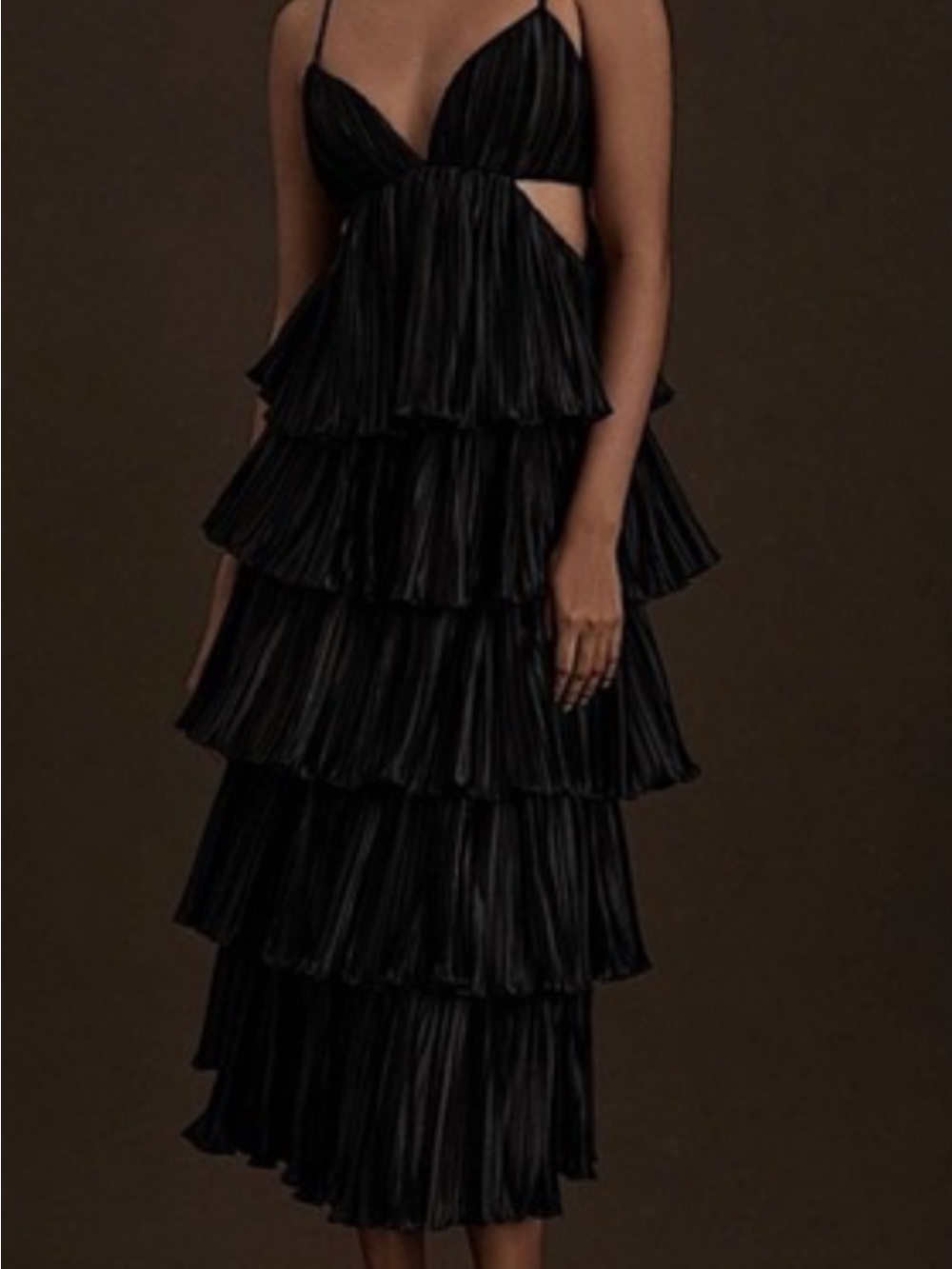 BHLDN Black Pleated Tiered Maxi Dress with Spaghetti Straps